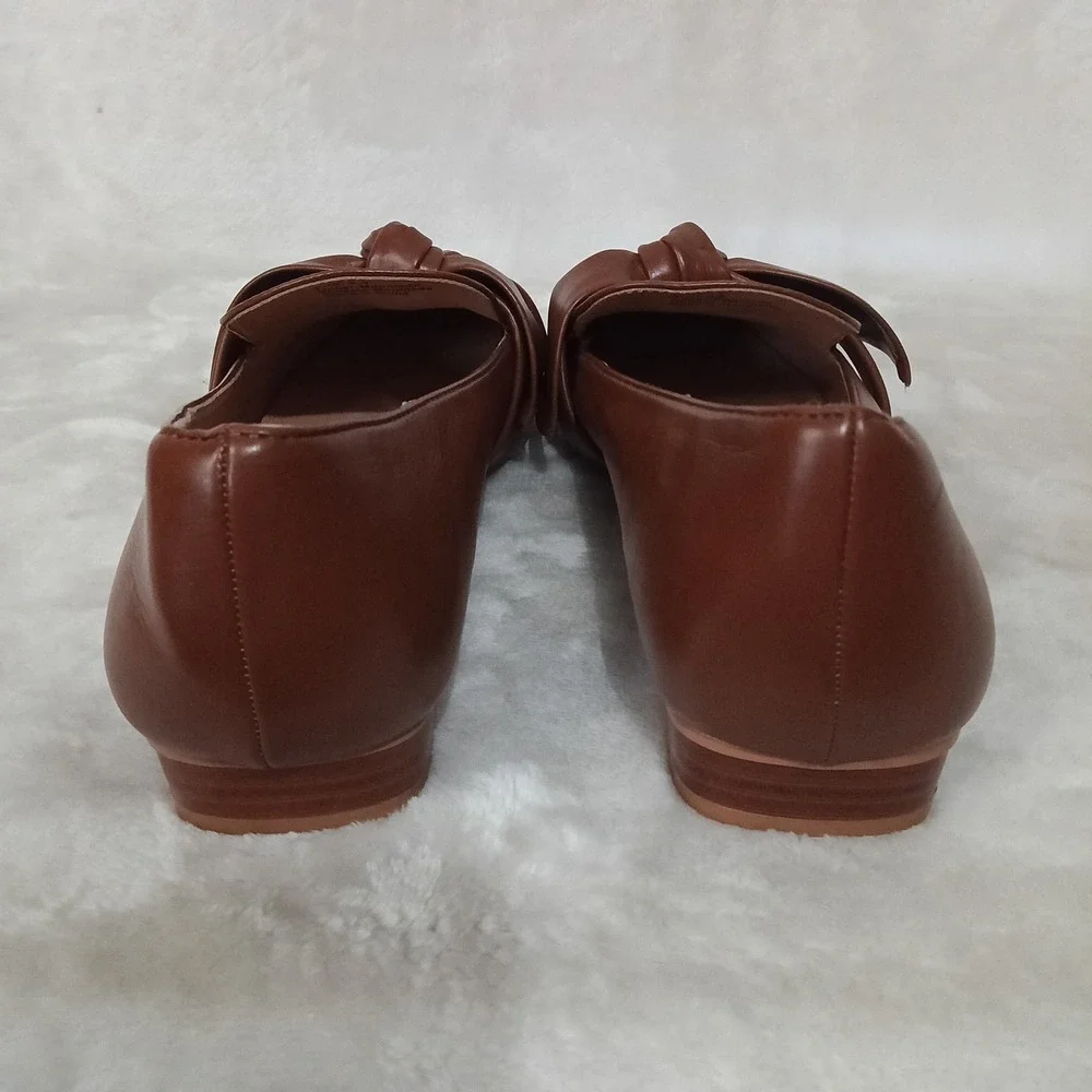 New York & Company Womens Brown Knotted Bow Square Toe Loafers Flats Size 8.5